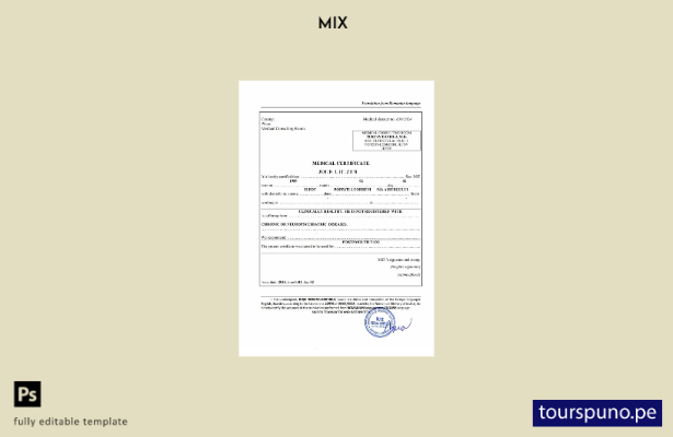 Plantilla de certificado médico de Rumania lista para imprimir